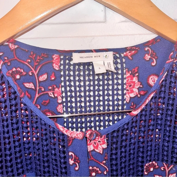 Meadow Rue Anthropologie Navy Blue Floral Tunic Dress, Women’s Size Large - Picture 10 of 10